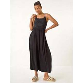 Roman Roman Black Lace Bodice Shirred Midi Dress