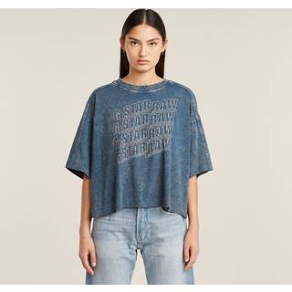 Washed Multi Logo Oversized T-Shirt - Medium blue - Women