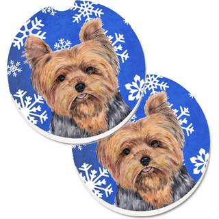 """" Caroline's Treasures Yorkie Winter Snowflakes Holiday Set med 2 Cup Holder Car Coasters SC9388Carc 2.56 Multicolor """"