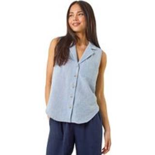 Roman Roman Blue Petite Collared One Pocket Blouse