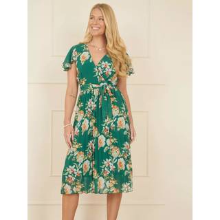 Yumi Yumi Green Floral Pleated Wrap Dress