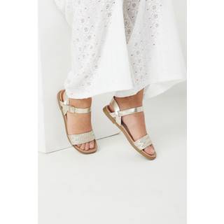 Yours Curve Yours Curve Gold Extra Wide Fit Two Part Woven Sandals