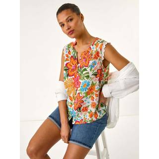 Roman Roman Blomster Tryk Blondedetalje Vest Bluse