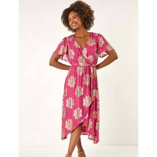 Roman Roman Pink Jacquard Midi Wrap Dress