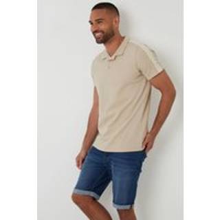 Threadbare Threadbare Natural Crochet Detail Revere Collar 100% Cotton Polo Shirt