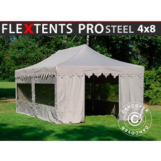 Foldetelt FleXtents Easy up pavillon PRO Steel "Morocco" 4x8m Latte, inkl. 6 sider
