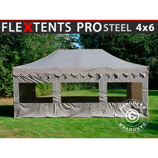 Foldetelt FleXtents Easy up pavillon PRO Steel "Morocco" 4x6m Latte, inkl. 8 sider