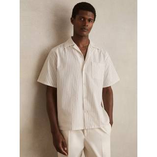 Reiss Reiss White/Taupe Brown Easton Cotton-Blend Seersucker Stripe Shirt