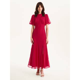 Omnes Omnes Pink Nola Chiffon Puff Sleeve Side Slit Maxi Dress