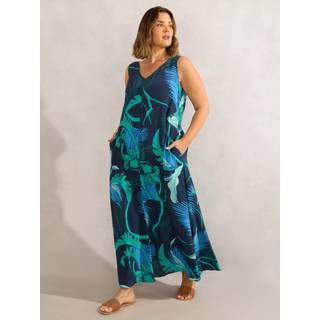 Live Unlimited Live Unlimited Blue Abstract Leaf Print V-Neck Maxi Swing Dress - EU 44 (UK 16)