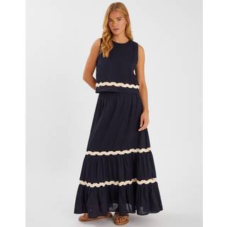 Accessorize Accessorize Black Ric Rac Tiered 100% Cotton Maxi Skirt