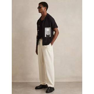 Reiss Reiss Black Coast Graphic Print Cuban-Collar Shirt