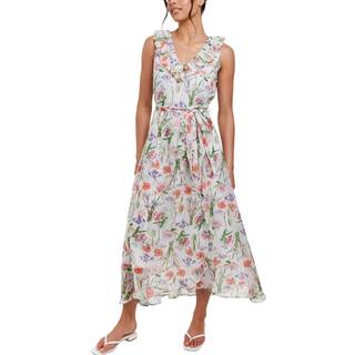 South Beach South Beach Black Printed Chiffon Frill Wrap Midi Dress - EU 42 (UK 14)