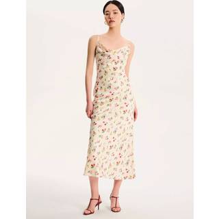 Omnes Omnes Yellow Belle Cowl Detail Tie Back Floral Midi Dress