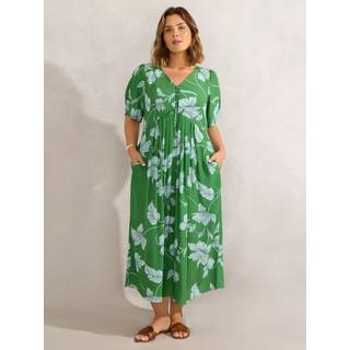 Live Unlimited Live Unlimited Green Floral Print Short Sleeve Lace Up Dress - EU 40 (UK 12)