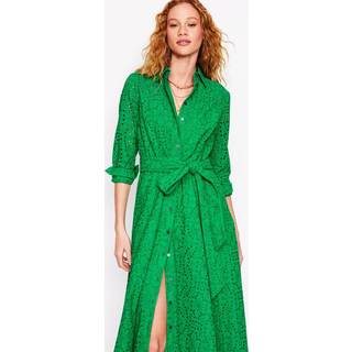 Boden Boden Green 100% Cotton Amy Broderie Midi Shirt Dress - EU 40 Regular (UK 12 R)