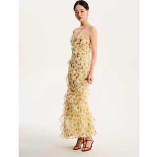 Omnes Omnes Yellow Missy Ruffle Chiffon Maxi Floral Dress
