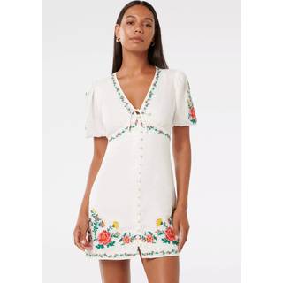 Forever New Forever New White Pure Linen Veanne Embroidered Tea Mini Dress - 8