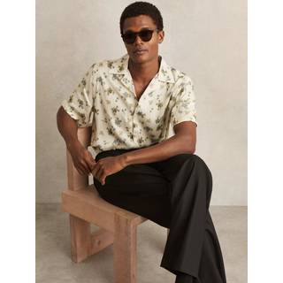 Reiss Reiss Off White Fade Abstract-Floral Print Cuban-Collar Shirt - Medium