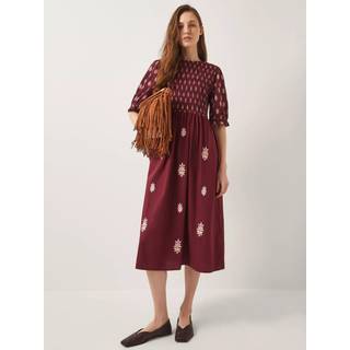 Monsoon Monsoon Red Laurie Floral Print Smocked Midi Dress - Medium