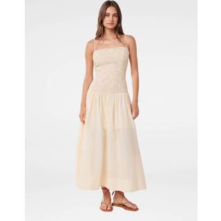 Forever New Forever New Cream Linen Blend Cara Crochet 100% Cotton Midi Dress