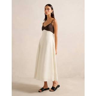Forever New Forever New Brown Pure Linen Ada Contrast Midi Dress