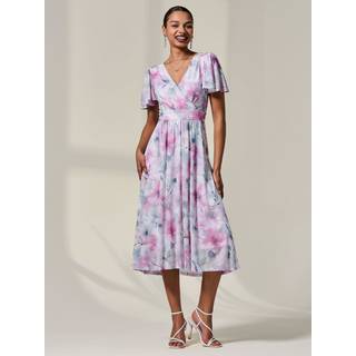 Jolie Moi Jolie Moi Pink Petite Mesh Short Sleeve Wrap Midaxi Dress