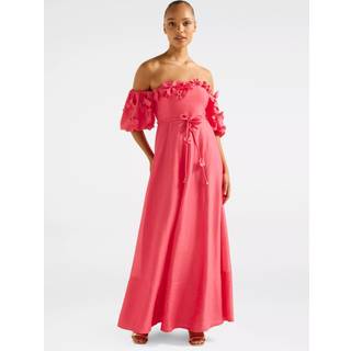 Forever New Forever New Pink Cora Floral Print Appliqué Midi Dress Contains Linen