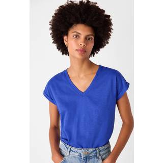Whistles Whistles Blue 100% Cotton Willa V-Neck Cap Sleeve T-Shirt