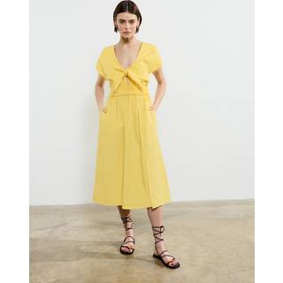 French Connection French Connection Yellow Barletta Poplin Tie Midi 100% Cotton Dress