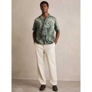 Reiss Reiss Sage Green Marble Print Cuban-Collar Shirt