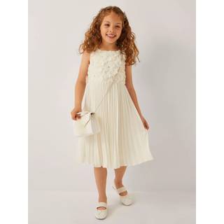Monsoon Monsoon White Delores Applique Floral Pleat Dress