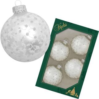 Juletr?spynt i glas - 67 mm/2,63"""" [4 stykker] Dekorerede bolde fra jul af Krebs S?ml?s h?ngende feriedekor (s?lvperle med blonder og s?lvgnister