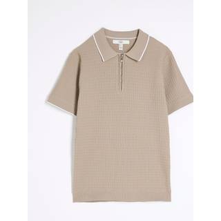 River Island Stone Kortærmet Muscle fit Textured Tipped Polo-skjorterStor