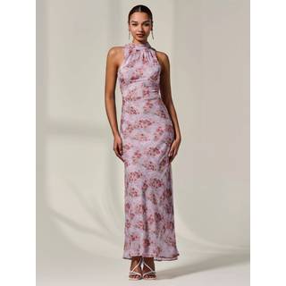 Jolie Moi Jolie Moi Pink Chiffon Halter Neck Maxi Dress