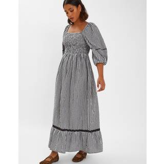 Accessorize Accessorize Black Gingham Puff Sleeve Maxi 100% Cotton Dress