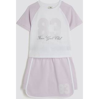 River Island River Island Purple 100% Cotton Crop T-Shirt and Runner Skirt Set