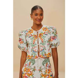 Farm Rio Floral puff-sleeve linen blouse - multicoloured - XXS