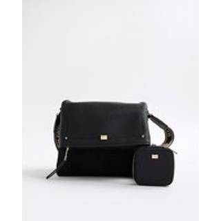 River Island River Island Black Suedette Fold Over Messenger Cross-Body Bag