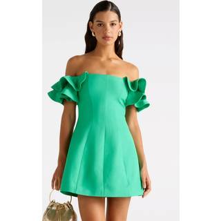 Forever New Forever New Green Kenzie Off Shoulder Ruffle Mini Dress Contains Linen - EU 40 (UK 12)