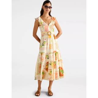 Forever New Forever New Cream Layne Printed Contains Linen Midi Dress