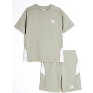 River Island River Island Green Boys Block Piped 100% Cotton Tee Shorts Set