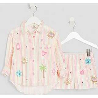 River Island River Island White Girls Stripe Embroid Shirt Set