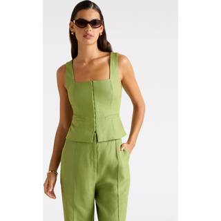 Forever New Forever New Green Pure Linen Posey Square Neck Waistcoat