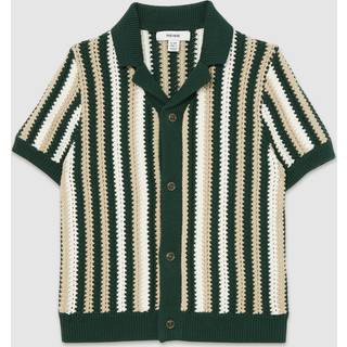 Reiss Reiss Green Carrington 9-13 yrs Cotton Crochet Stripe Cuban Shirt - 134-140cm (9-10 Years)