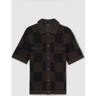 Reiss Reiss Chocolate/Navy Alfred Cotton Chequerboard Crochet Shirt