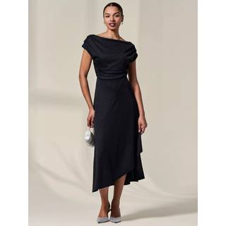 Jolie Moi Jolie Moi Black Asymmetric Draped Midi Dress