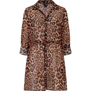 Pour Moi Pour Moi Leopard Print Chiffon Button Through Beach Shirt