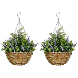 Outsunny 2 stk kunstige lavendelblomster hængende plantekurv lilla