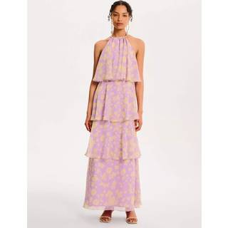 Omnes Omnes Purple Cleo Halterneck Tiered Chiffon Floral Maxi Dress